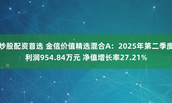炒股配资首选 金信价值精选混合A：2025年第二季度利润954.84万元 净值增长率27.21%